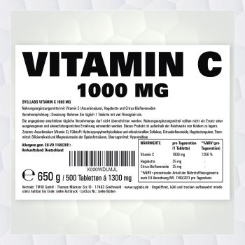 Preview: Syglabs Vitamin C 1000mg 1000 Tabletten - mit Hagebutte und Bioflavonoiden